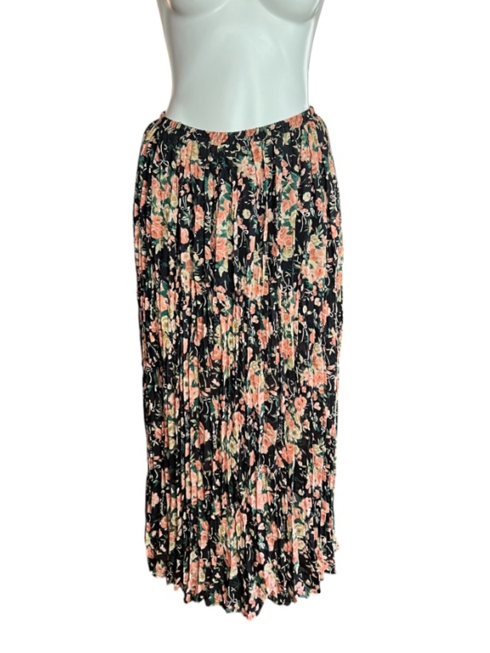 Vintage Diane K Accordion Pleated Floral Midi Skirt Cottagecore L